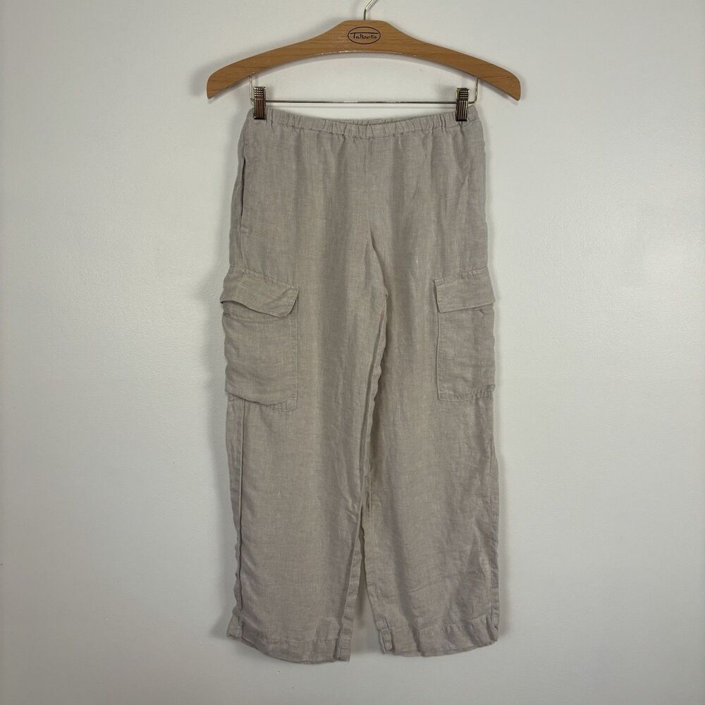 Haven Well Within Pants Womens XS 100% Linen Straight Cargo Stretch Waistband